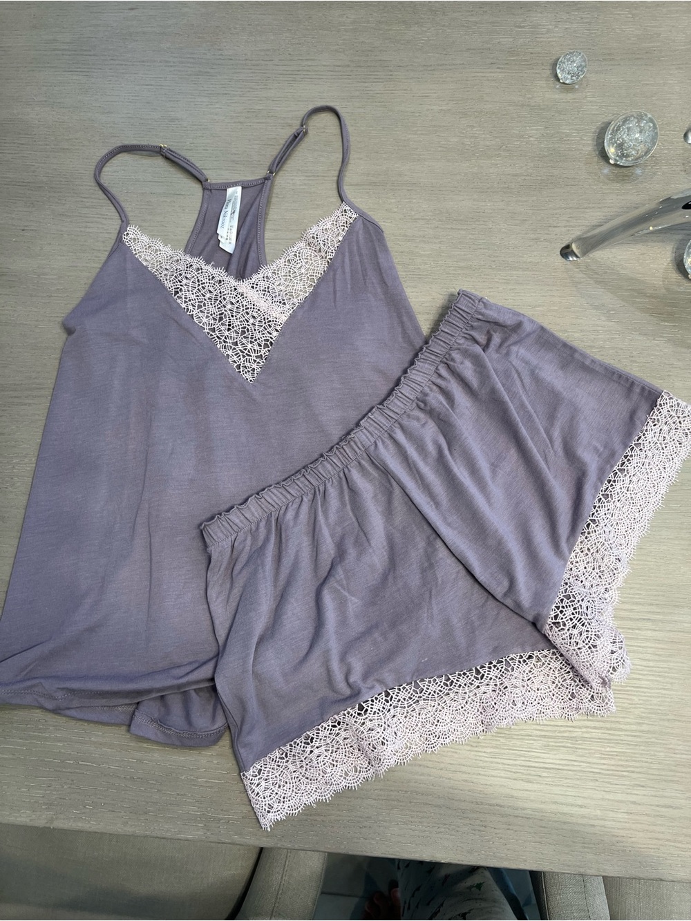 Flora Nikrooz Women Purple Lace Trim Racerback Camisole Tank Bottom Set S Q80925
